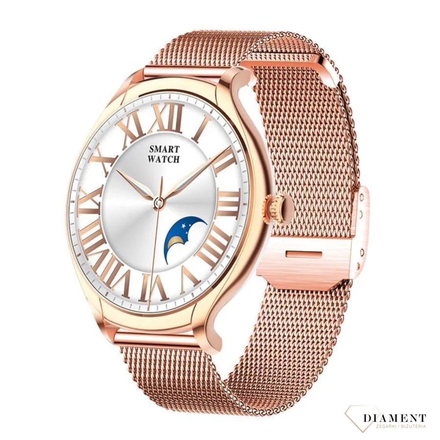 Smartwatch damski z rozmowami Rubicon RNCF13 różowe złoto.  Zegarek damski Smartwatch. Zegarek Rubicon z rozmowami dla kobiety na prezent. Smartwatch damski z bransoletą i paskiem. Smartwatch Rubicon damski.jpg